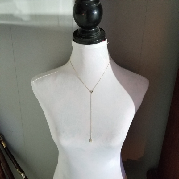 Evil eye hamsa hand Y necklace gold tone fine chain adjustable dainty - Picture 3 of 15